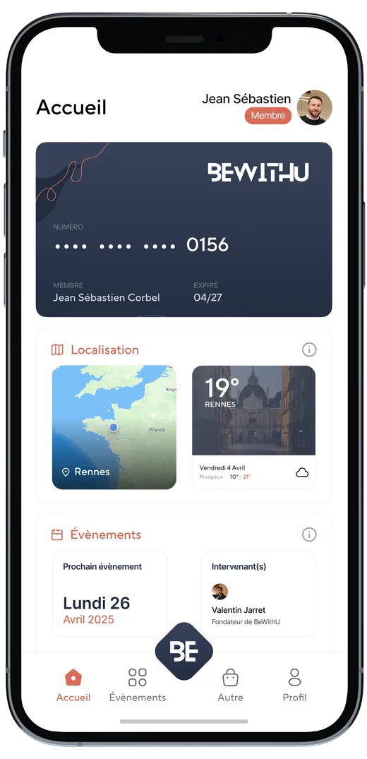 Application BeWithU sur smartphone